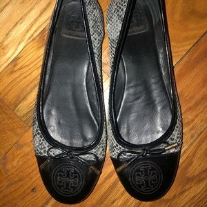 Tory Burch Black Snakeskin Flats